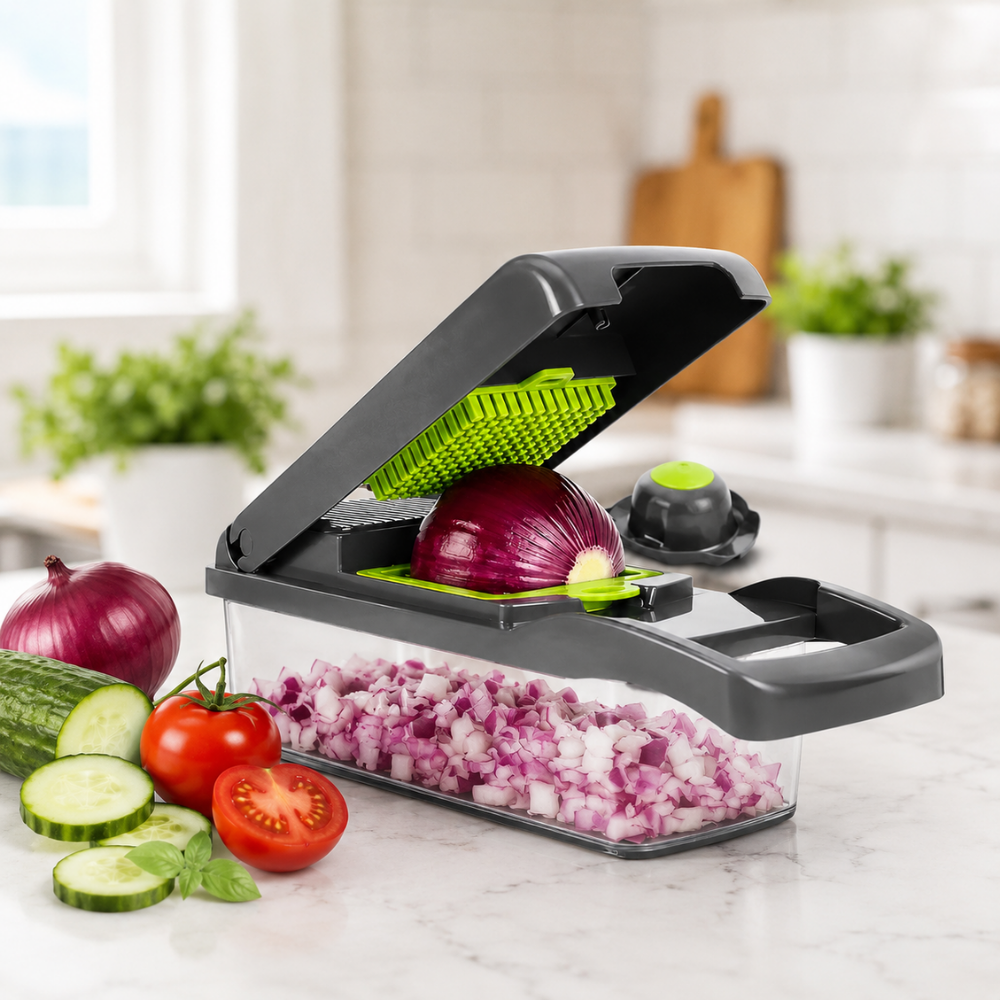 7-in-1 Vegetable Chopper – Manual Food Slicer & Dicer with Container
